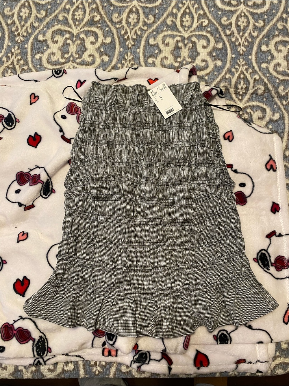 H&M Black and White Smocked Tank with Ruffle Hem